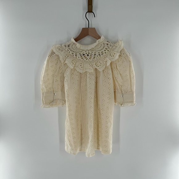 House Of Harlow 1960 Cream Ivory Delicate Eyelet Lace Babydoll Top Size Medium - Picture 3 of 9